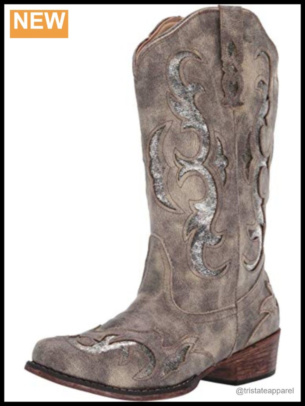 Roper Riley Flextra Glitter Snip Toe Equestrian Boots Faux Leather Padded Insole